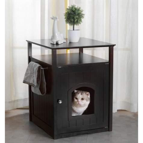 Zoovilla Cat Washroom Litter Box Cover / Night Stand Black Pet House, 20.51" L X 19.09" W X 25.04" H