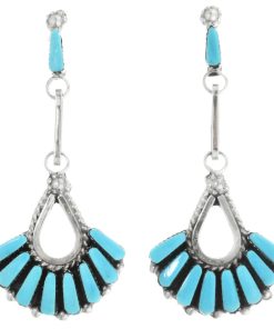 Zuni Turquoise Post Dangle Earrings Sterling Fan Design 0077