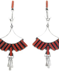 Zuni Vintage Coral Needlepoint Earrings by Arvina Pinto 0153