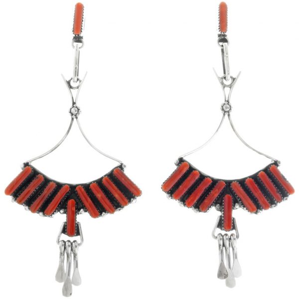 Zuni Vintage Coral Needlepoint Earrings by Arvina Pinto 0153