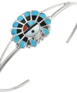 Zuni Inlaid Sunface Ladies Bracelet Sterling Cuff 0196