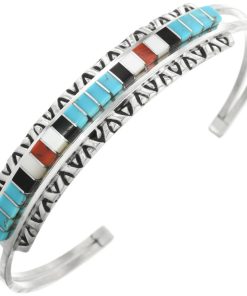 Zuni Inlaid Turquoise Shell Cuff Sterling Bracelet 0245