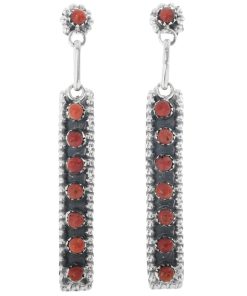 Zuni Coral Post Dangle Earrings Long Snake Eyes 0269