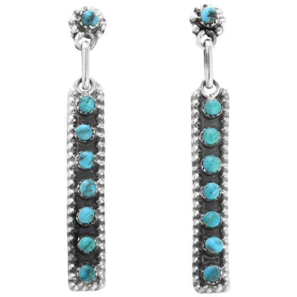 Zuni Turquoise Post Dangle Earrings Long Snake Eyes 0273