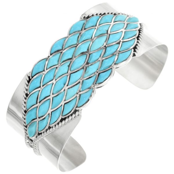 Zuni Turquoise Silver Inlay Bracelet Sterling Cuff 0303