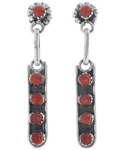 Zuni Coral Post Dangle Earrings Long Line Patten 0320