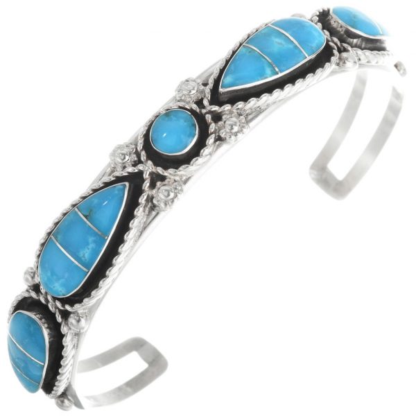 Zuni Turquoise Silver Inlay Bracelet Sterling Cuff 0429