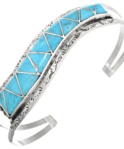 Zuni Inlaid Turquoise Ladies Cuff Sterling Wave Design 0500