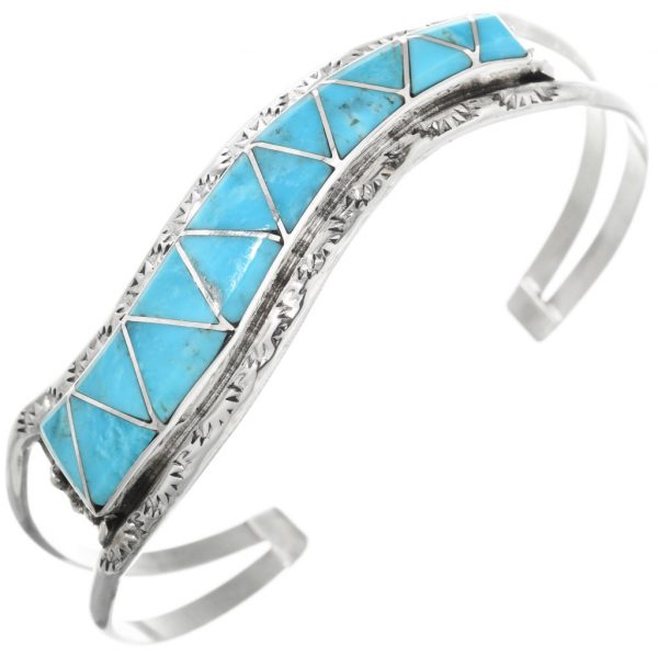 Zuni Inlaid Turquoise Ladies Cuff Sterling Wave Design 0500