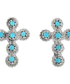 Zuni Turquoise Silver Cross Earrings Post Studs 1042