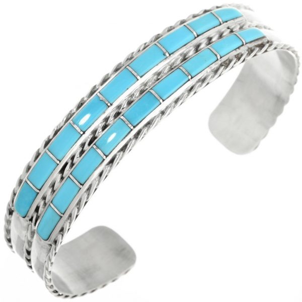 Zuni Turquoise Silver Inlay Cuff Sterling Bracelet 1200