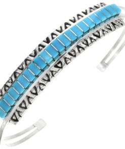 Zuni Inlaid Turquoise Silver Cuff Sterling Ladies Bracelet 1252