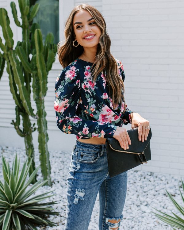 ZOEY FLORAL PUFF SLEEVE TWIST CROP TOP