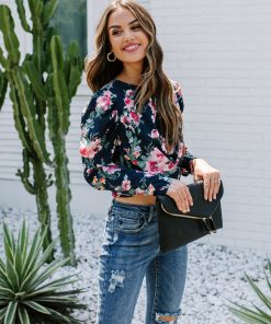ZOEY FLORAL PUFF SLEEVE TWIST CROP TOP