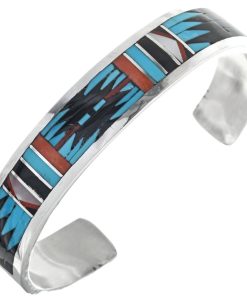 Zuni Inlaid Turquoise Shell Bracelet Sterling Cuff 2234