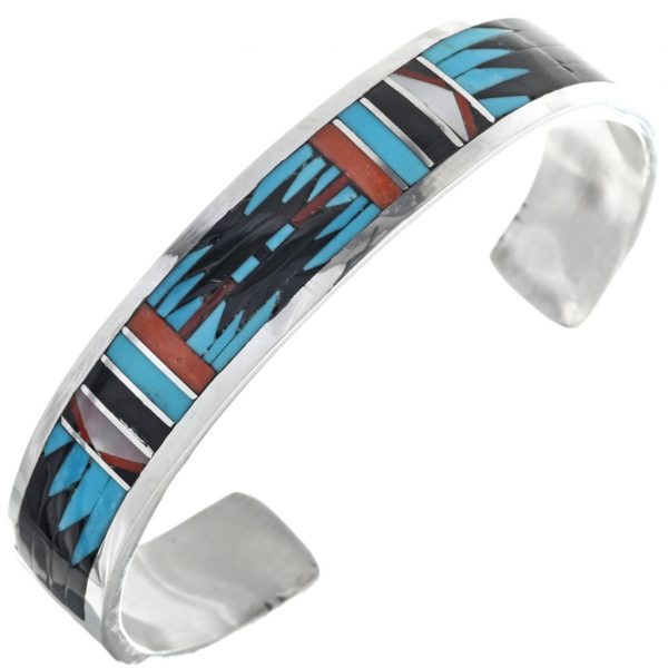 Zuni Inlaid Turquoise Shell Bracelet Sterling Cuff 2234