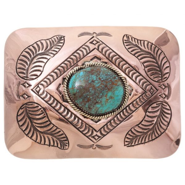 Large Navajo Turquoise Copper Belt Buckle 2500