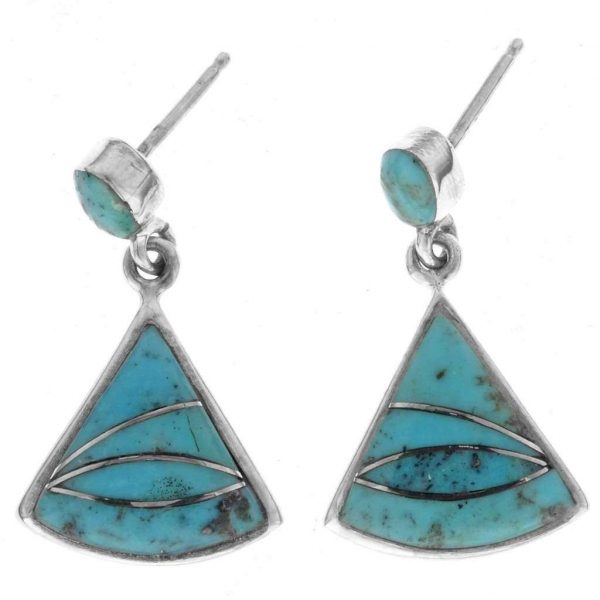 Zuni Turquoise Dangle Earrings Inlaid Triangle Posts 0329