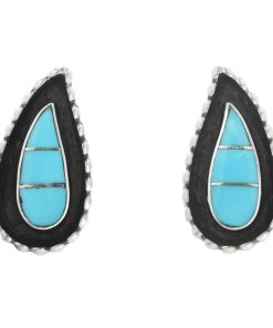 Zuni Inlaid Turquoise Post Earrings Old Leaf Pattern 2600