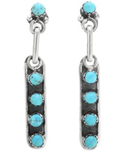 Zuni Turquoise Post Dangle Earrings Long Line Pattern 2627