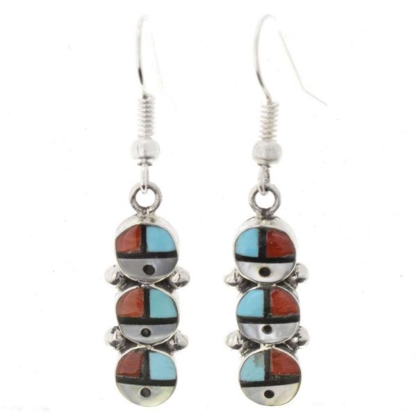 Zuni Triple Sunface Earrings Turquoise French Hooks 3125