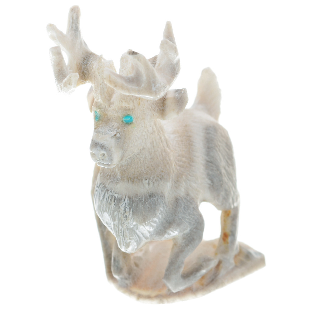 Zuni Deer Fetish Carving Antler Horn by Elton Kaamasee 0112