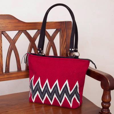 Zigzag Alpaca Blend Tote in Claret from Peru, "Roads of the Inca"