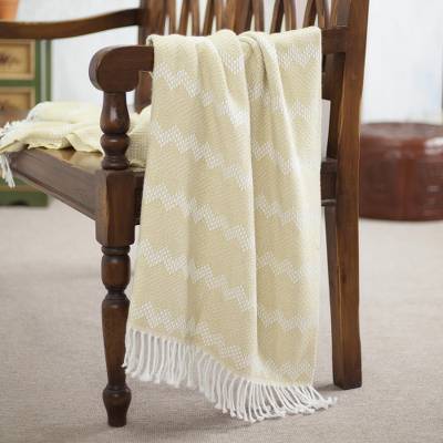 Zigzag Motif Alpaca Blend Throw in Wheat from Peru, "Wheat Field"