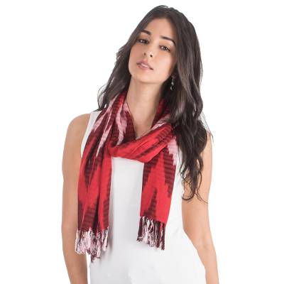 Zigzag Rayon Scarf in Red from Guatemala, "Sweet Zigzag"
