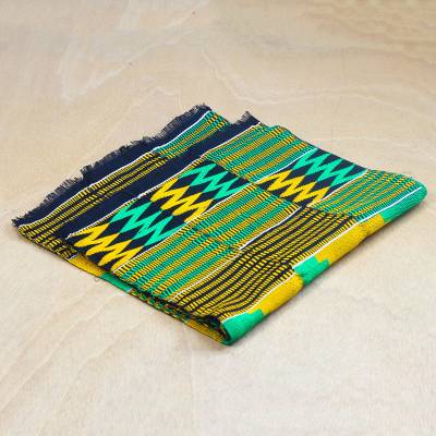 Zigzag Pattern Rayon and Cotton Blend Kente Shawl from Ghana, "Pride of Africa"