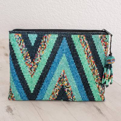 Zigzag Ceramic Beaded Clutch from Guatemala, "Lakes and Mountains"