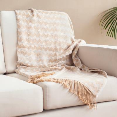 Zigzag Pattern Alpaca Blend Throw in Caramel from Peru, "Caramel Field"