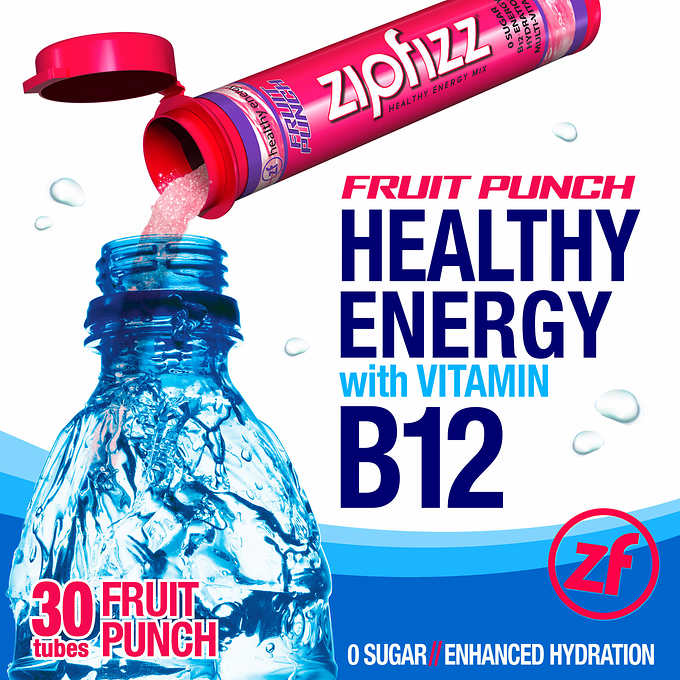 Zipfizz Healthy Energy Drink Mix, 30 Tubes Fruit Punch Flavor