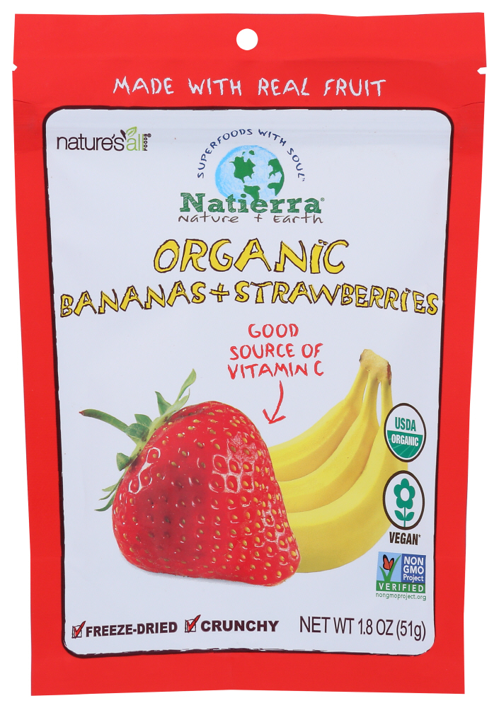 (12 Pack) Natierra, Bananas And Strawberries, Organic, Freeze Dried, 1.8 Oz