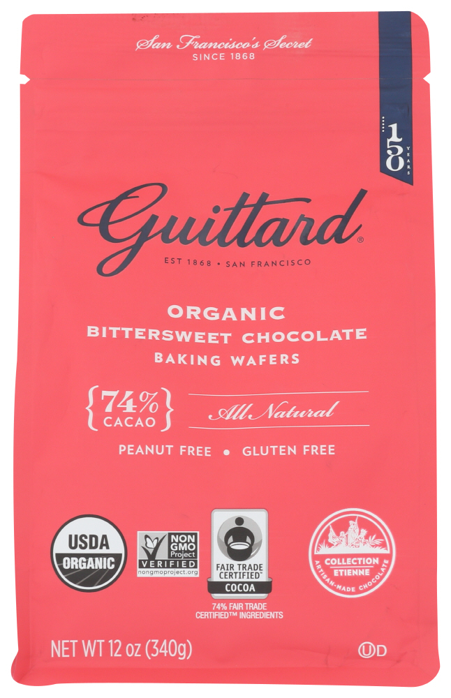 (8 Pack) Guittard Organic Bittersweet Chocolate Baking Wafers, 74% Cacao, 12 Oz. Bag