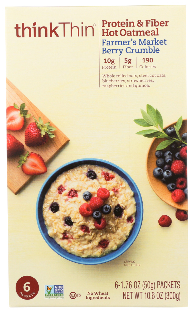 (6 Pack) Think! Thin Berry Crumble Oatmeal, 10.6 Oz
