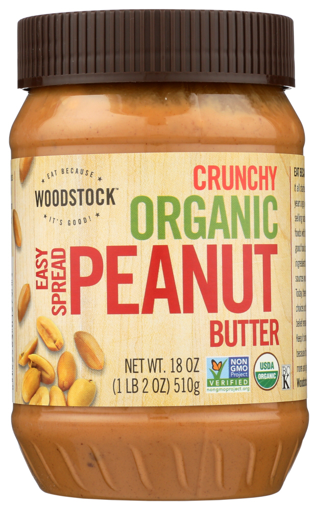 (12 Pack) Woodstock Organic Easy Spread Peanut Butter Crunchy, 18 Oz.