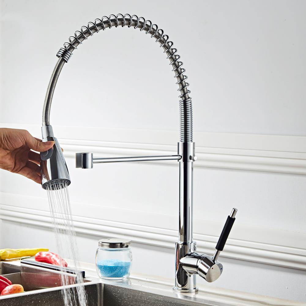 Zimtown Modern Commercial Brushed Nickel Stainless Steel Single Lever Pull Out Sprayer Kitchen Faucet, High Arch Spring Pull Down Kitchen Sink Faucet