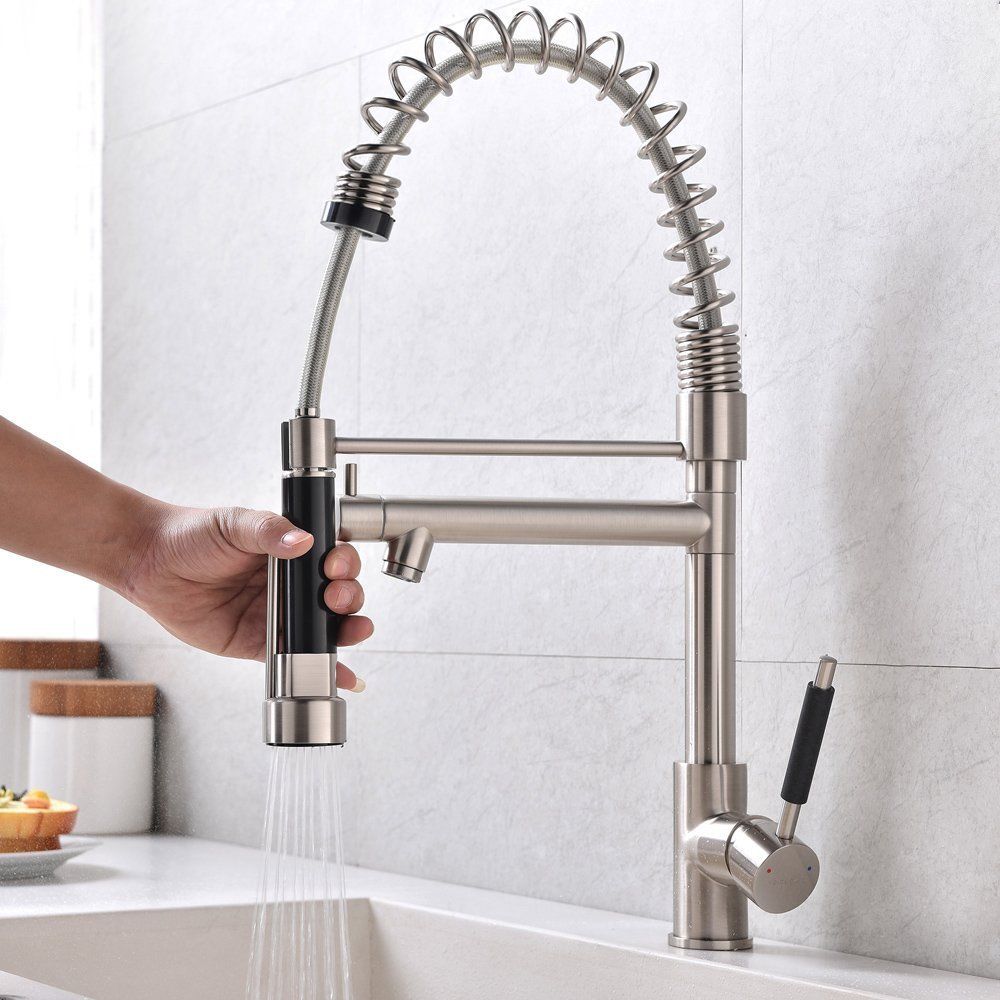 Zimtown Copper Double Handle Pull Down Sprayer Spring Kitchen Faucet, Kitchen Sink Faucet