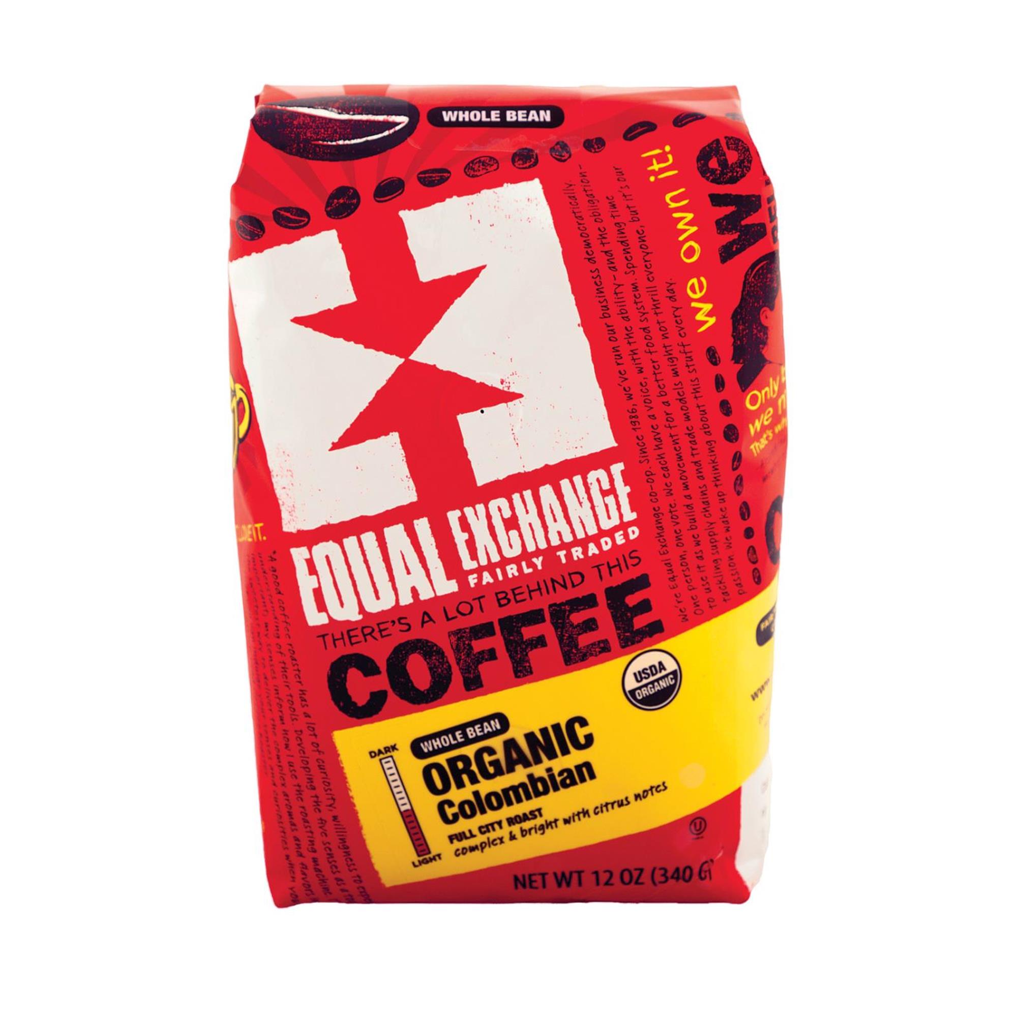 (6 Pack) Equal Exchange Whole Bean Colombian Coffee, 12 Oz