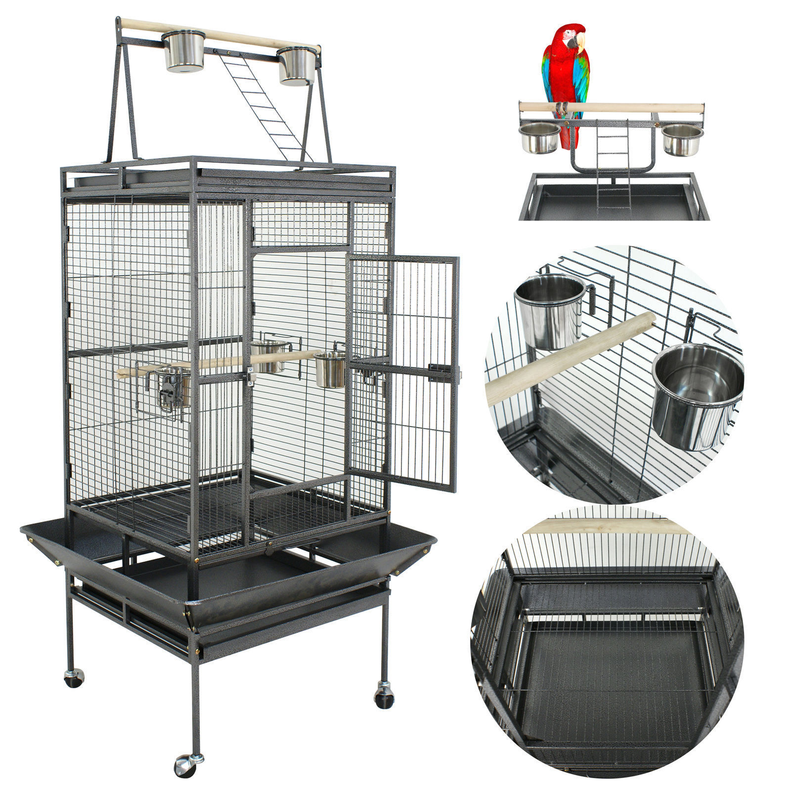 Zeny 68" Bird Cage Play Top Parrot Cockatiels Parakeet Cage Macaw Finch Cockatoo prevue Wrought Iron Flight Cage W/Stand Perch Pet Supplies