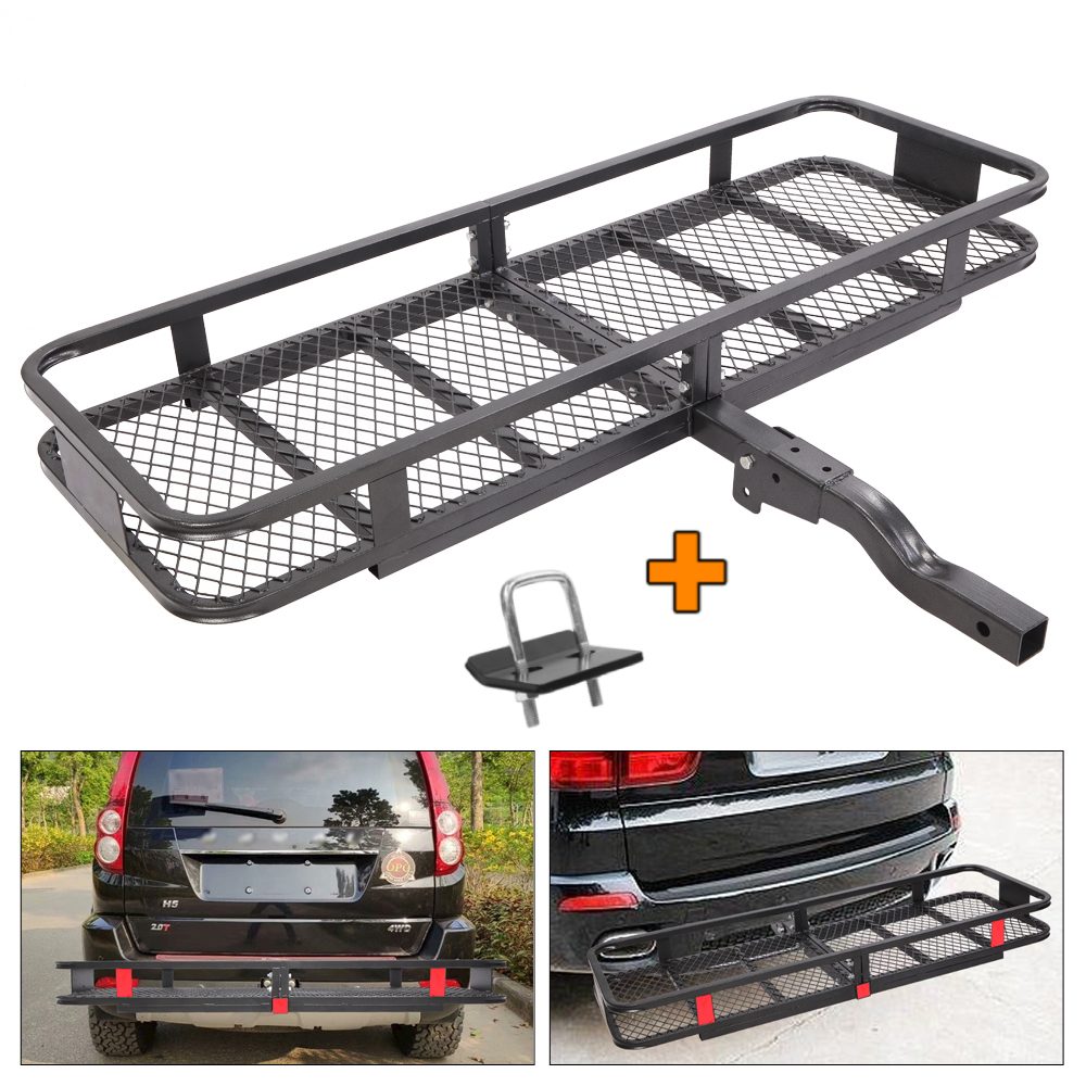 Zimtown Hitch Mounted Folding Cargo Carrier SUV Truck Steel Basket Luggage Durable 500lbs, w/Stabilizer, for 2" Trailer Hitch Receiver