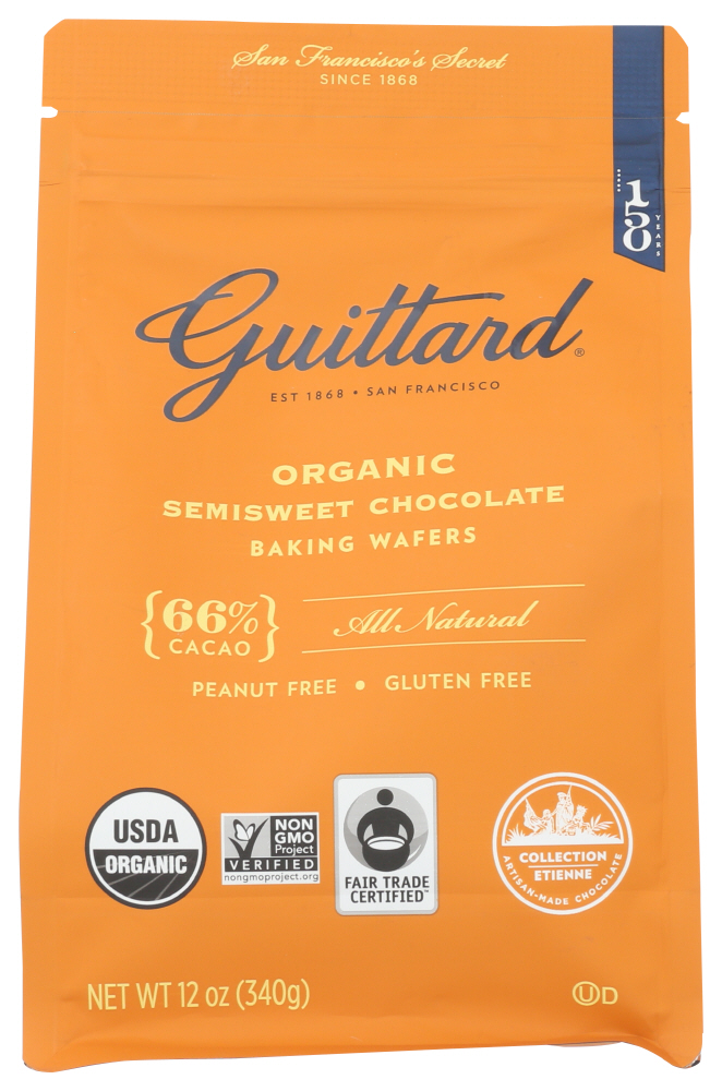 (8 Pack) Guittard Organic Semisweet Chocolate Baking Wafers, 66% Cacao, 12 Oz. Bag