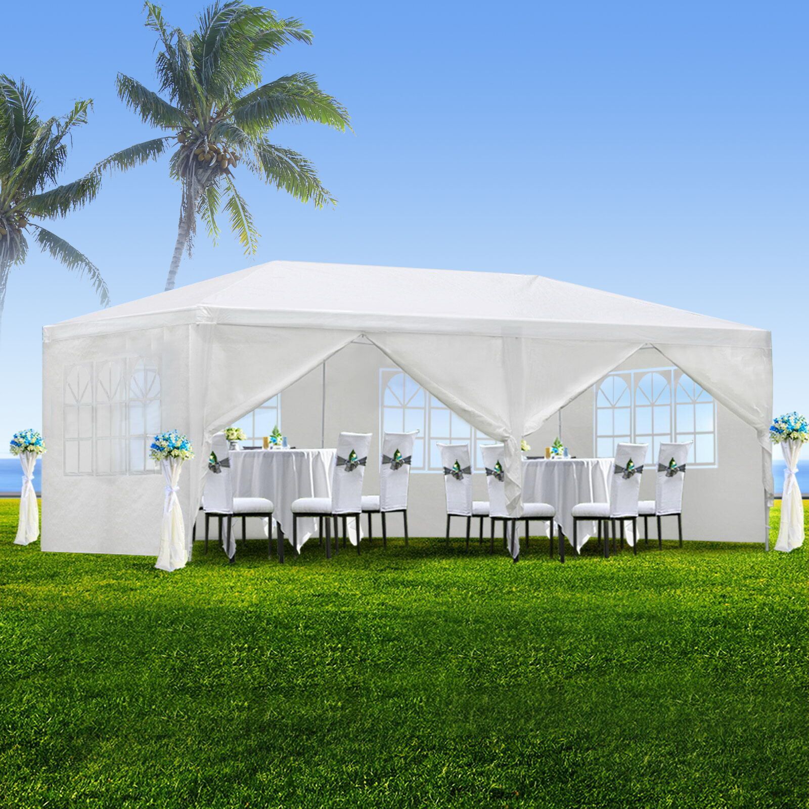 Zeny 10'x20' Outdoor Canopy Party Wedding Tent White Gazebo Pavilion with6 Side Walls