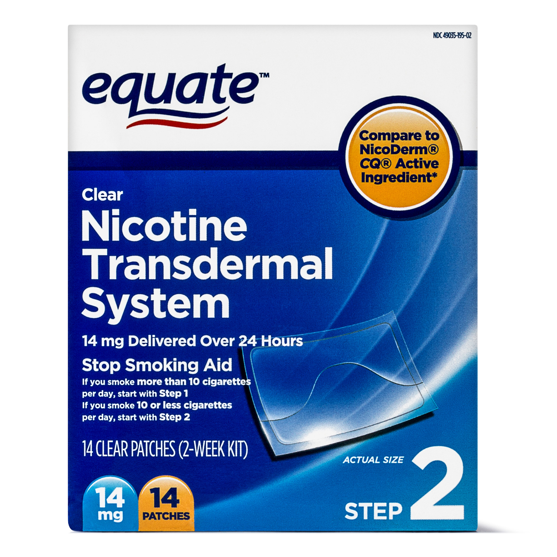 (3 pack) Equate Nicotine Transdermal System Step 2 Clear Patches, 14 mg, 14 Ct