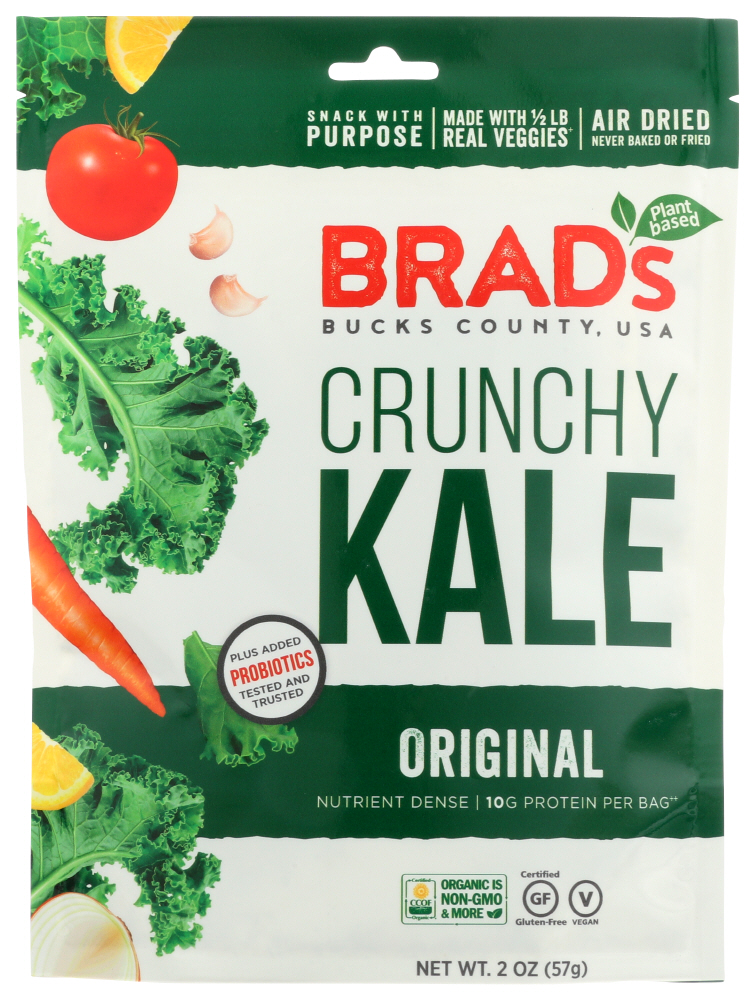 (12 Pack) Brad'S Plant-Based Crunchy Kale, Probiotic Original, 2 Oz.