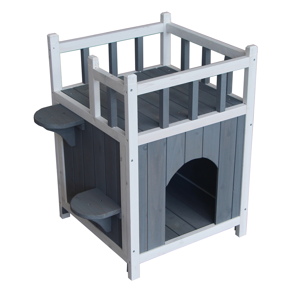 Zimtown Wooden Cat Pet House with Balcony Small Dog Indoor Outdoor Shelter