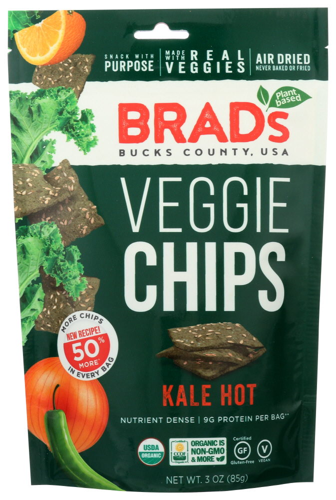 (12 Pack) Brad'S Plant-Based Kale Hot Veggie Chips, 3 Oz.
