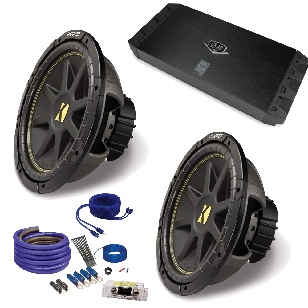 (2) Kicker 10C104 10" Comp Subwoofers and Crunch PX2000.1D 2000 Watt Max Mono Amplifier+ wire kit
