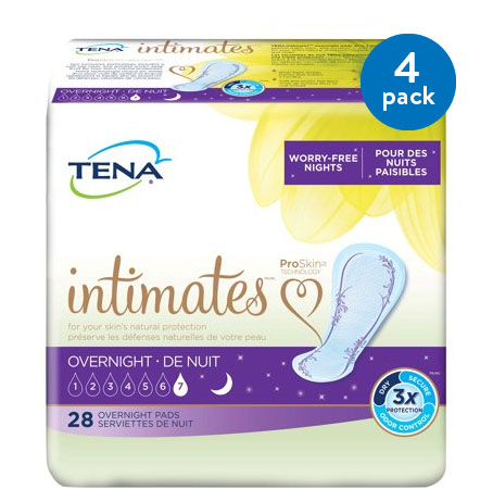 (4 Pack) Tena Incontinence Pads For Women, Overnight, 28 Count